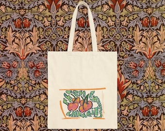 Fresh French Cherries Tote Bag | Heavy Cotton Canvas Farmer's Market Shoulder Bag