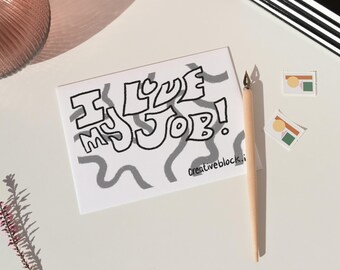 Página para colorear "Amo mi trabajo" / A4 imprimible / Manualidades para fomentar la colaboración / Descarga digital instantánea