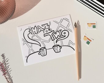 Página para colorear de Chai para dos / A4 imprimible / Manualidades divertidas / Descarga digital instantánea