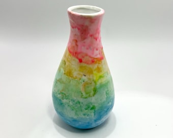 Handmade Rainbow Ceramic Vase| Colorful Watercolor Glazed Pottery Bud Vase|Modern Boho Home Décor Gift| Small Art Pottery Vase Multicolor