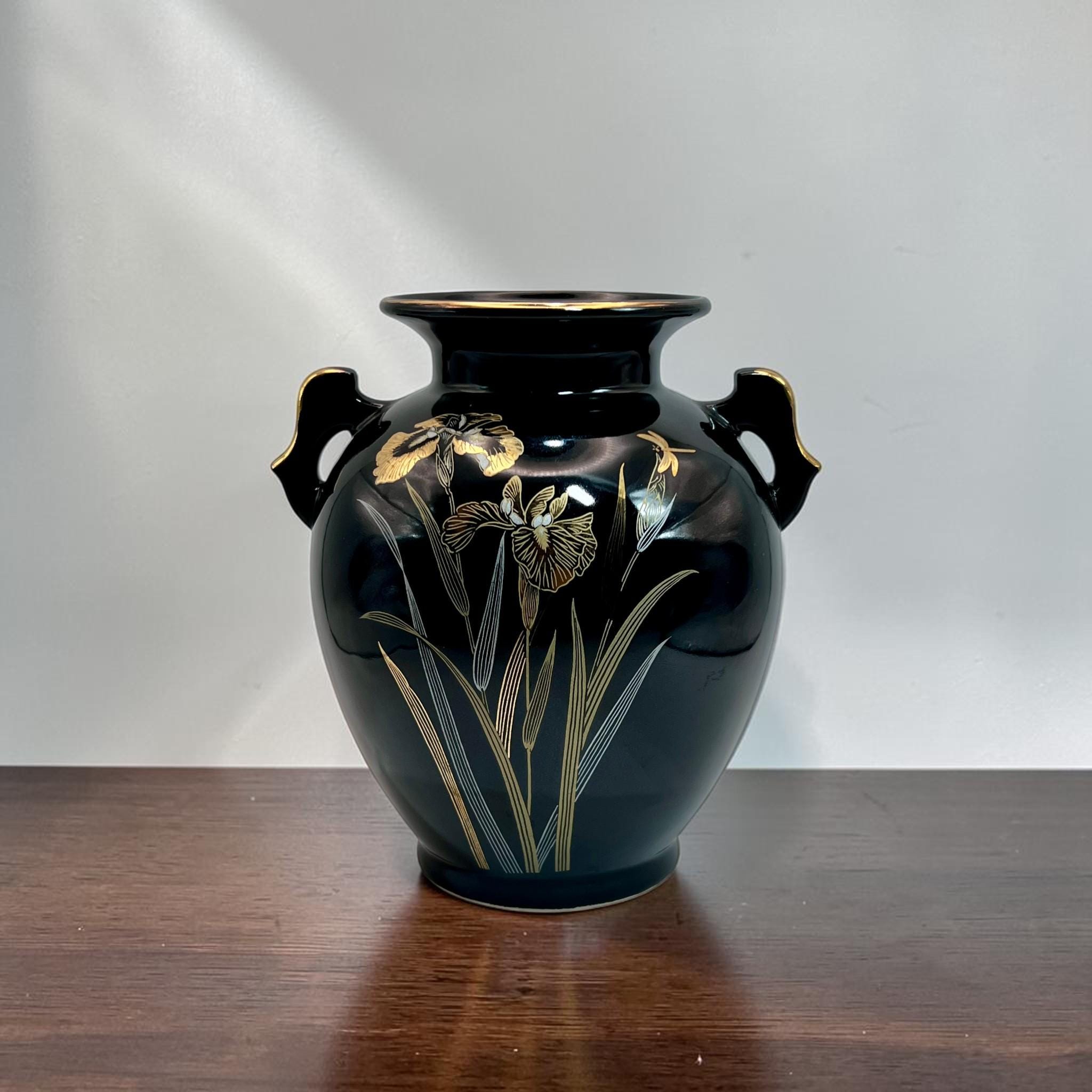 Gilded Black Vase - Etsy
