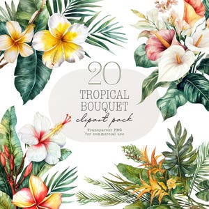 Tropical Watercolor Floral Clipart - Hibiscus and Exotic Summer Flowers for Invitations, Scrapbooking & Digital Designs