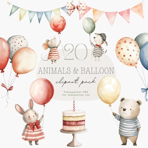 Leuke clipart verjaardagsfeestje, aquarel ballonnen png voor kinderdagverblijf en commercieel gebruik, leuke ontwerpen voor digitale kunst
