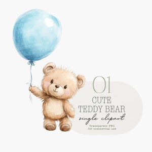 Watercolor Pastel Blue Teddy Bear, Nursery Decor, Pastel Birthday Invitation, Single Clipart, Watercolor clipart