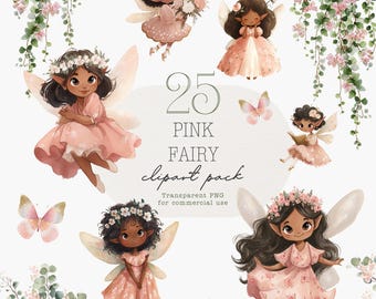 Imágenes prediseñadas de hadas rosas en acuarela, arte infantil PNG (descarga digital)