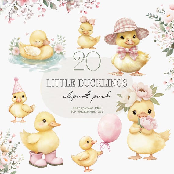 Cute Ducklings, Girl Pink Duck Clipart, One Lucky Duck Birthday Invitation, Yellow Duckling PNG, Adorable Rubber Duck, Nursery Duck art