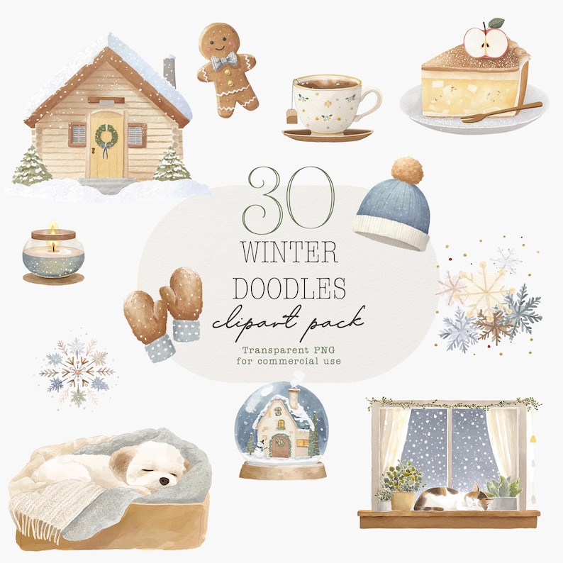 Watercolor Winter Clipart, 30 Cozy PNG Doodles (digital Download) - Etsy