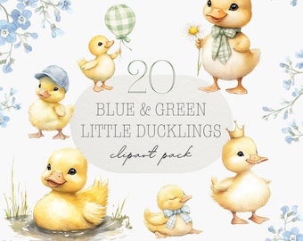 Cute Ducklings, Boy Blue Duck Clipart, One Lucky Duck Birthday Invitation, Yellow Duckling PNG, Adorable Rubber Duck, Nursery Duck art