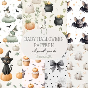 Padrão de Halloween, Halloween de bebê, Halloween sem costura, Gato bruxo, Fantasma fofo