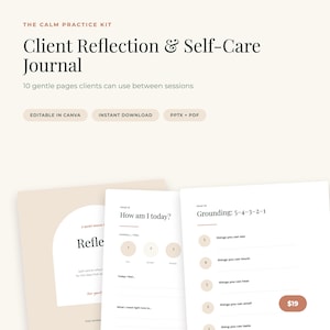 Modèle de journal de thérapie Canva, journal de réflexion et de soins personnels du client, cahier d'exercices de thérapie, ressource pour les clients en cabinet privé, modifiable