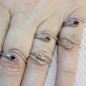 Sterling Silver Snake Ring: Gemstone Serpent Band