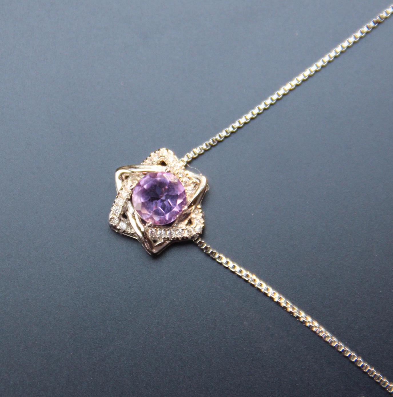 Natural Amethyst Hexagram Pendant Necklace, Six-pointed Star