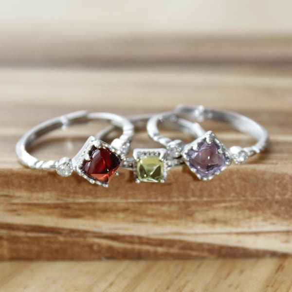 Vintage Sterling Silber Zuckerhut Ring: Amethyst, Granat oder Peridot, Geburtsstein Ring, Minimalistischer Schmuck