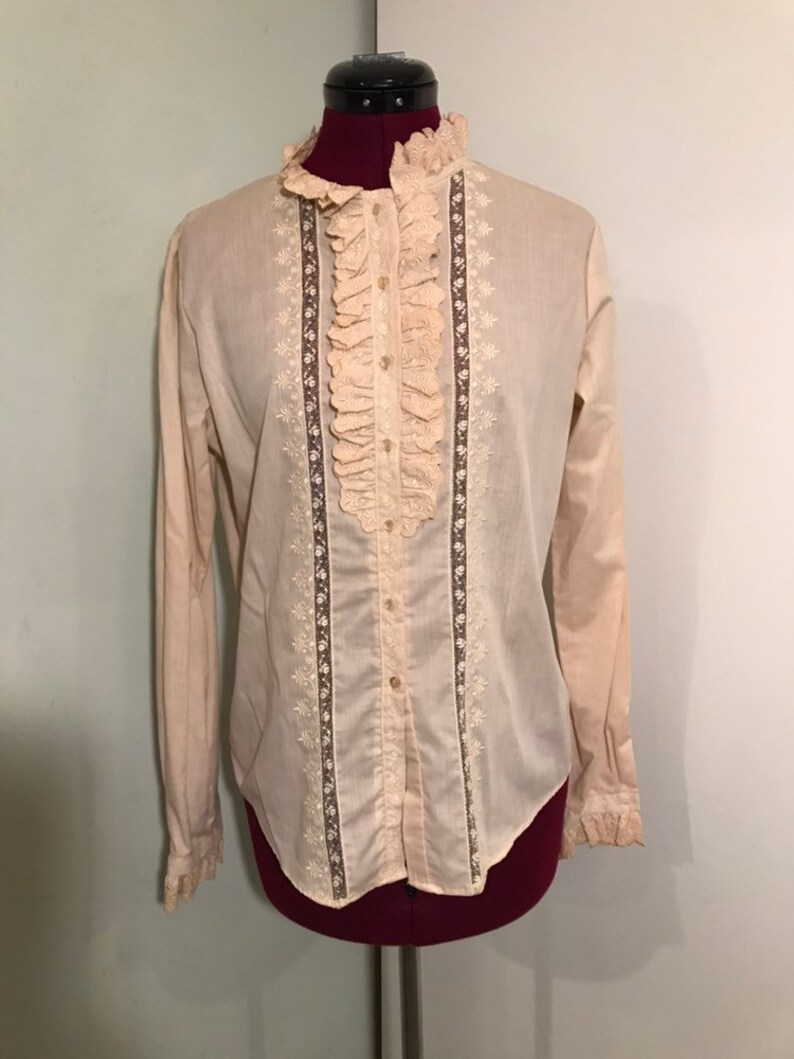 Vintage Van Heusen Ruffle Collar Cream Button Down