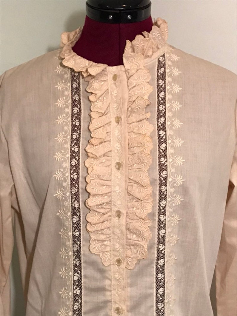 Vintage Van Heusen Ruffle Collar Cream Button Down