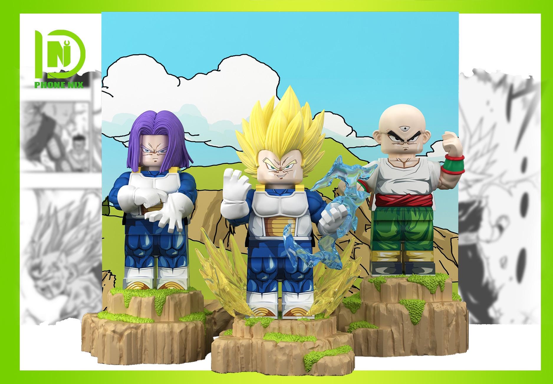 Custom collectible anime figurine/minifigure 3 Characters Set (Vegeta, Trunks & Tien Shinhan), Dragon Ball