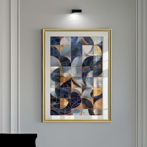 Abstract Geometric Mosaic Wall Art, Navy Blue and Gold Mosaic Print, Modern Abstract Geometric Art Print , Mosaic Poster, Printable Wall Art
