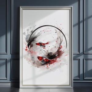 Koi Fish Wall Art Printable, Japanese Koi Fish Painting, Minimalist Zen Art, Japandi Decor, Koi Fish Poster, Feng Shui Printable Artwork