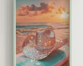Disco Cowgirl Hut Art Print, Cowboy Strass, Western Western (Digitaler Download)
