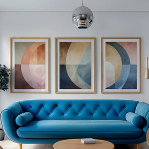 Modern Abstract Triptych Wall Art, Geometric Digital Prints, Triptych Wall Decor, Mid Century Minimalist Artwork, Gallery Wall Set