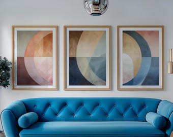 Moderner Geometrischer Triptychon Kunstdruck, Mid-Century Minimalistische Galerie Wand Dekoration (Digitaler Download)