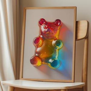 Colorful Gummy Bear Wall Art, Modern Gummy Bear Print, 3D Pop Art, Y2K Room Decor, Candy Wall Art, Gummy Bear Poster, Printable Digital Art