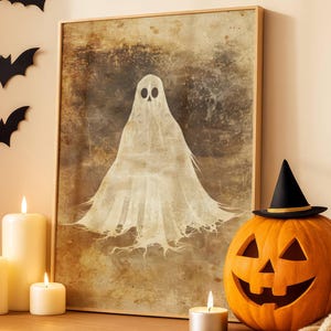 Vintage Ghost Art, Halloween Wall Art, Gothic Ghost Painting, Spooky Digital Print, Neutral Toned Haunted Poster, Halloween Digital Wall Art