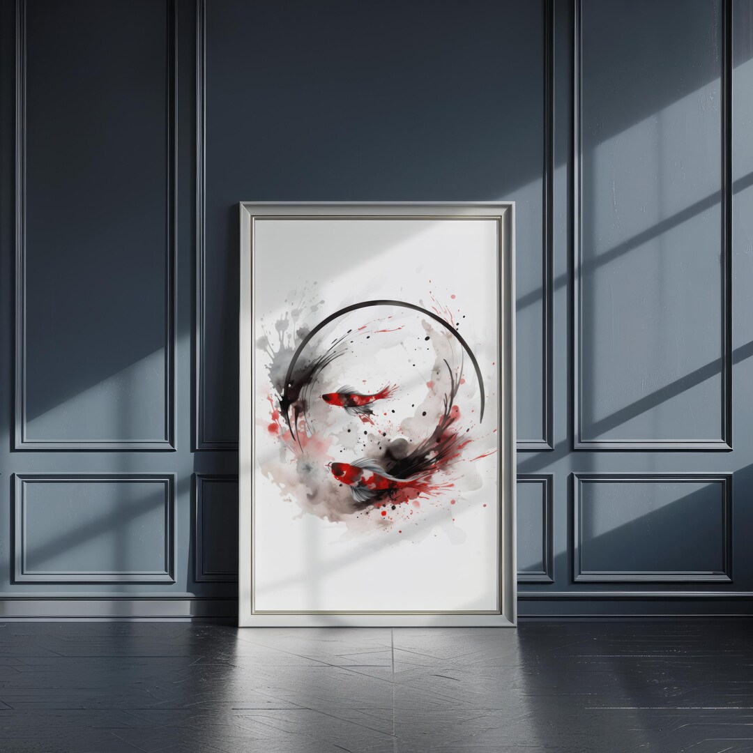 Koi Fish Wall Art Printable, Japanese Koi Fish Painting, Minimalist Zen ...
