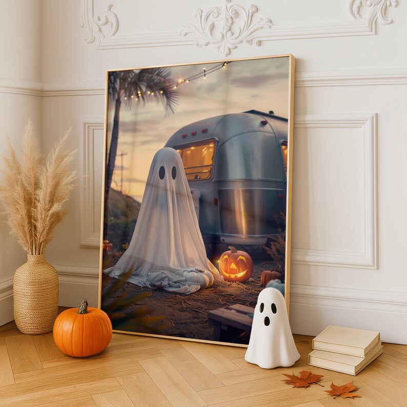 Konsttryck med spöken i sommar, Halloweendekoration i kustnära miljö (digital nedladdning) bild 7