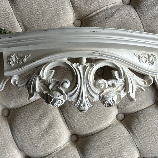 Vintage Dart shelf bed crown shabby off white cream ornate Victorian scrollwork