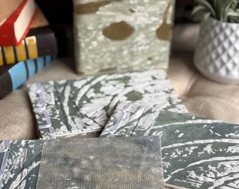 Vintage handmade set of 3 journals and cover sketchbook guest book botanical paper decorative textured sage green gold paper