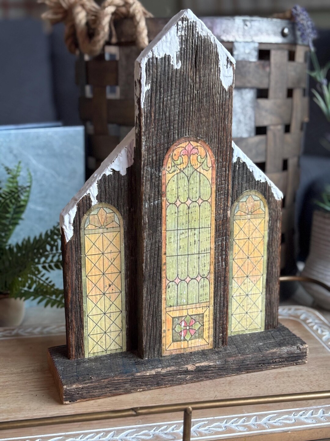 Rustic Church Merch Vintage Hand Crafted Rustic Church With Snow Holiday Seasonal Tabletop ...