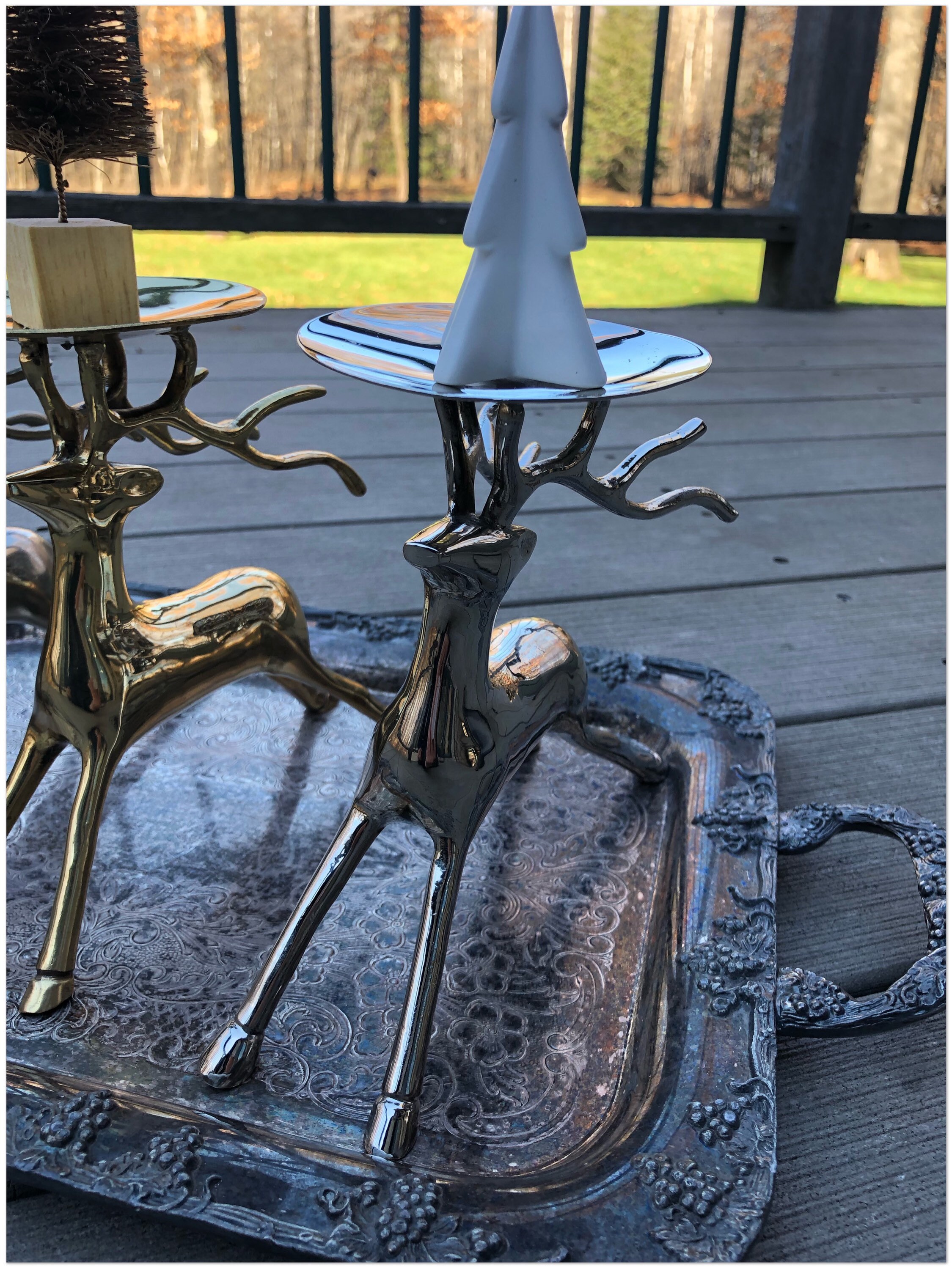 Godinger Silver Plated Reindeer Candle Holder - Holiday Christmas Decor
