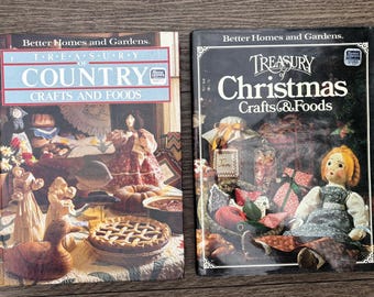 Vintage set of 2 Better Homes & Gardens Treasury of Christmas Crafts and foods / Treasury of Country Crafts and foods - recipes gift ideas