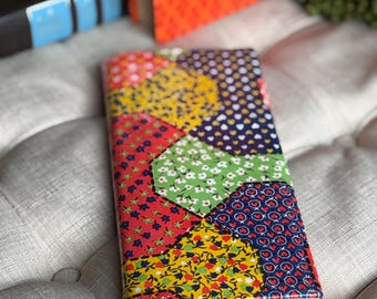 Vintage vinyl patchwork quilt colorful cover retro MCM long photo diary picture album scrapbook