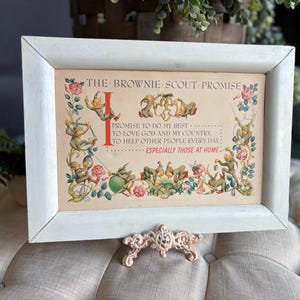Vintage The Brownie Scout Promise plaque frame Girl Scouts elves God and Country