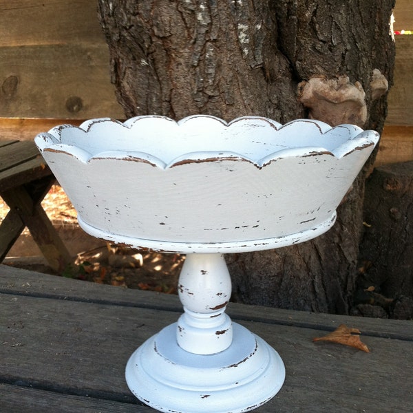 White Serving Tray Bowl Dish Compote Pedestal Tray Display Shabby