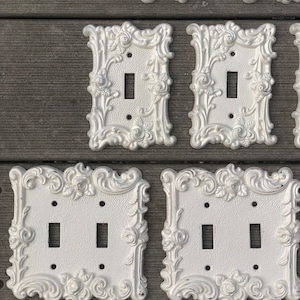 Vintage hardware AmerTac assortment ornate single double light switch outlet cover switch plate off White Shabby distressed