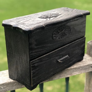 SALE Vintage Recipe Box Black distressed Farmhouse Faux Wood Plastic
