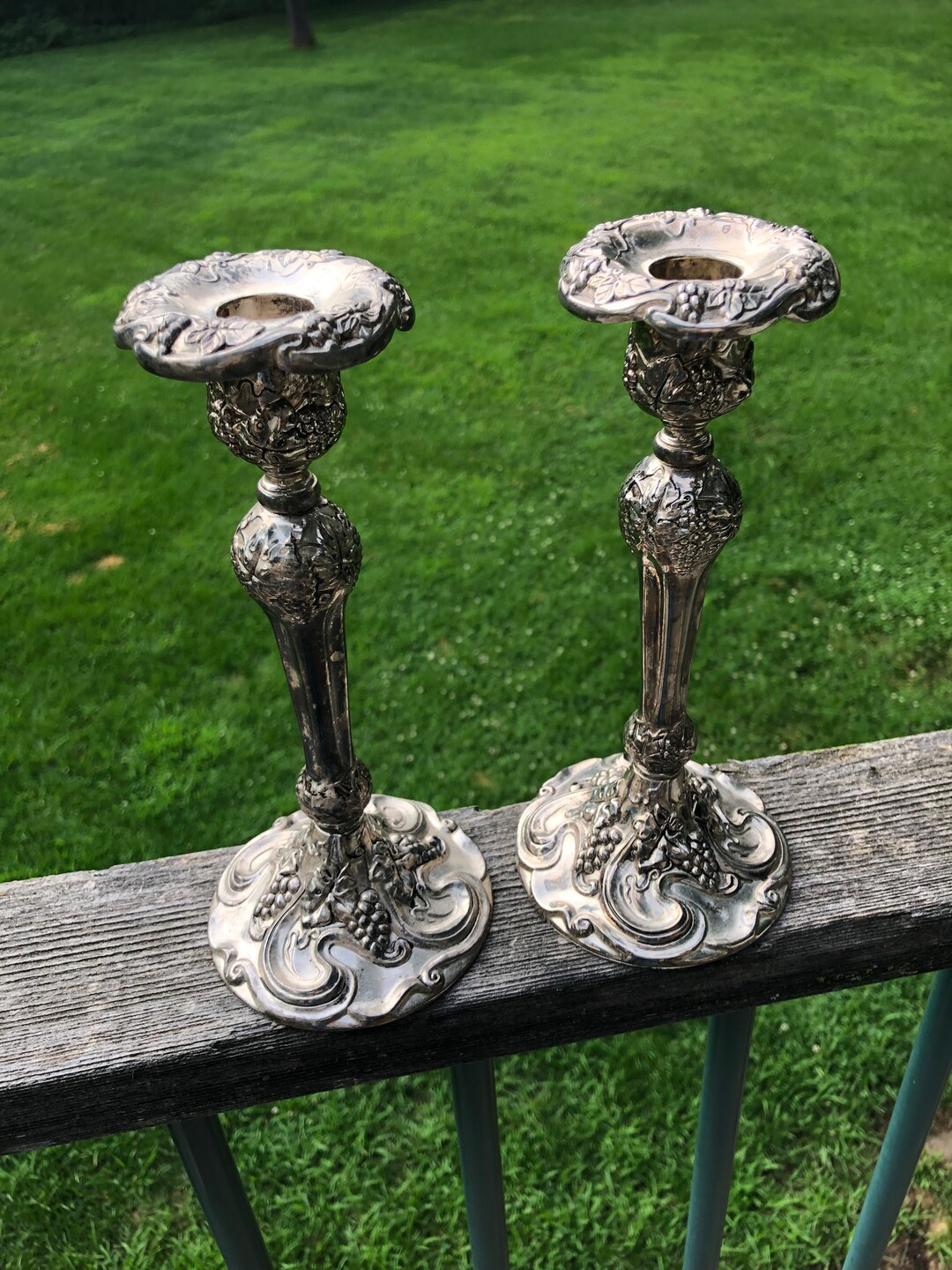 Vintage Set of 2 Silver Plated Godinger Candle Holders Grapes Ornate Etsy
