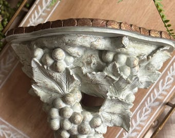 Vintage heavier ornate wall shelf plate holder grapes leaves branch display gold brown green cream