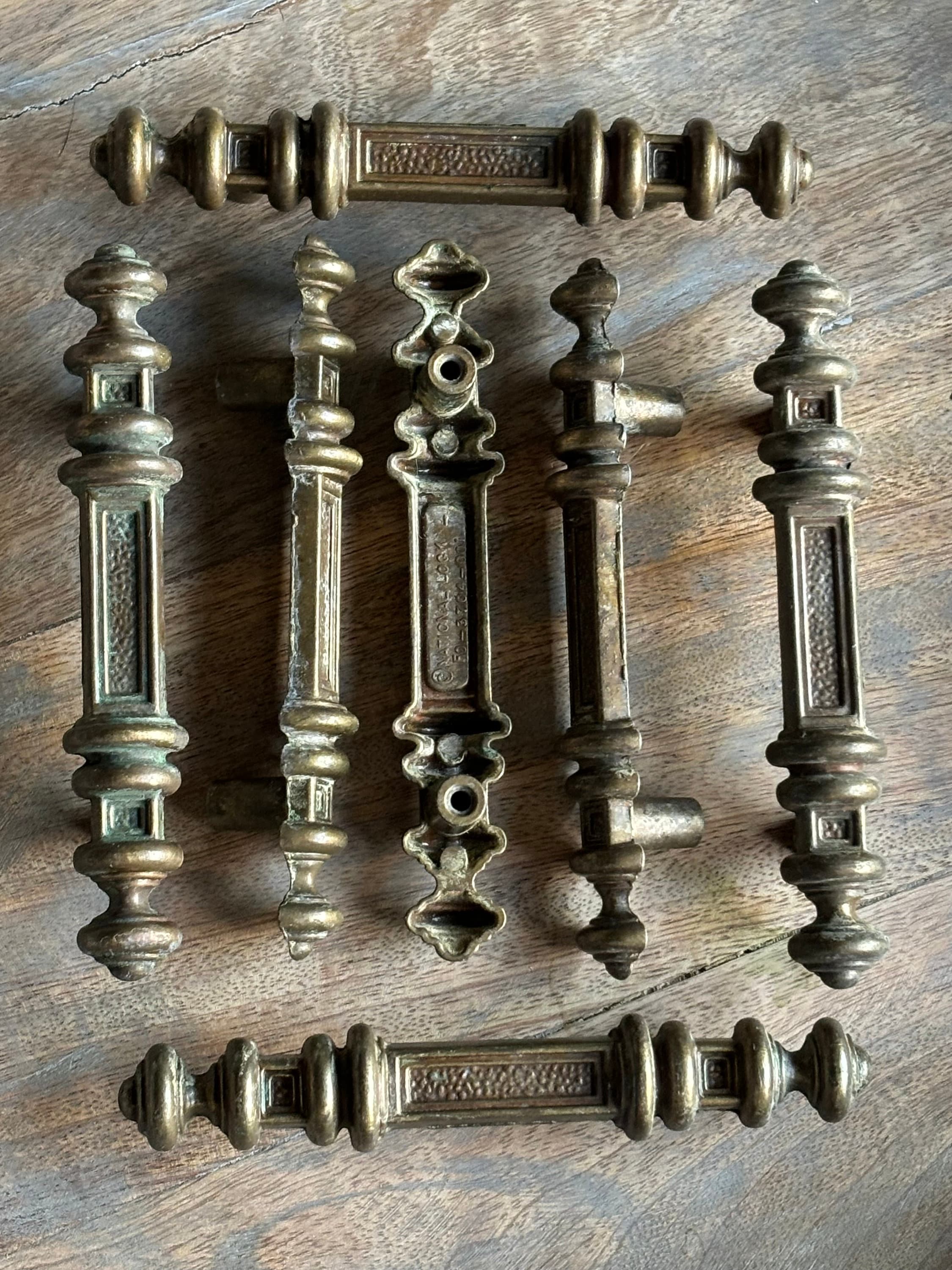 Vintage National Lock cabinet drawer pulls tarnish metal handles