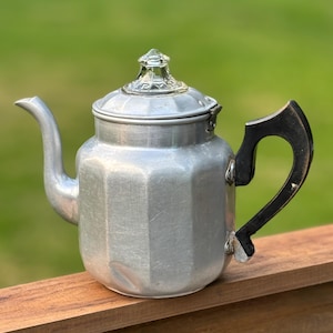 Vintage Mirro Pyrex Aluminum coffee pot tea pot wood handle kitchen decor