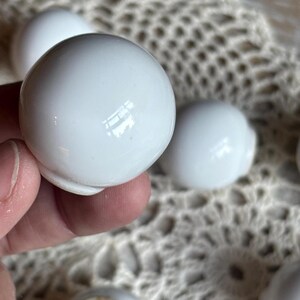 Vintage Round White Ball Drawer Pulls Knobs Porcelain cabinet hardware 1.25” - 9 available