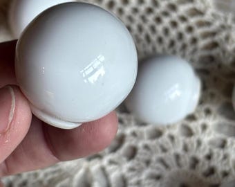 Vintage Round White Ball Drawer Pulls Knobs Porcelain cabinet hardware 1.25” - 2 available