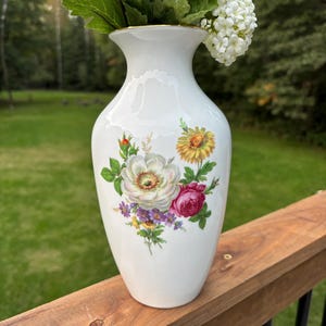 Vintage Hutschenreuther white German Floral flower vase with gold edging Cottage Gift Decor