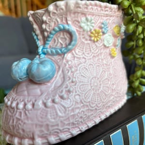 Vintage pink ceramic Napcoware Japan baby bootie planter vase gift nursery decor new baby