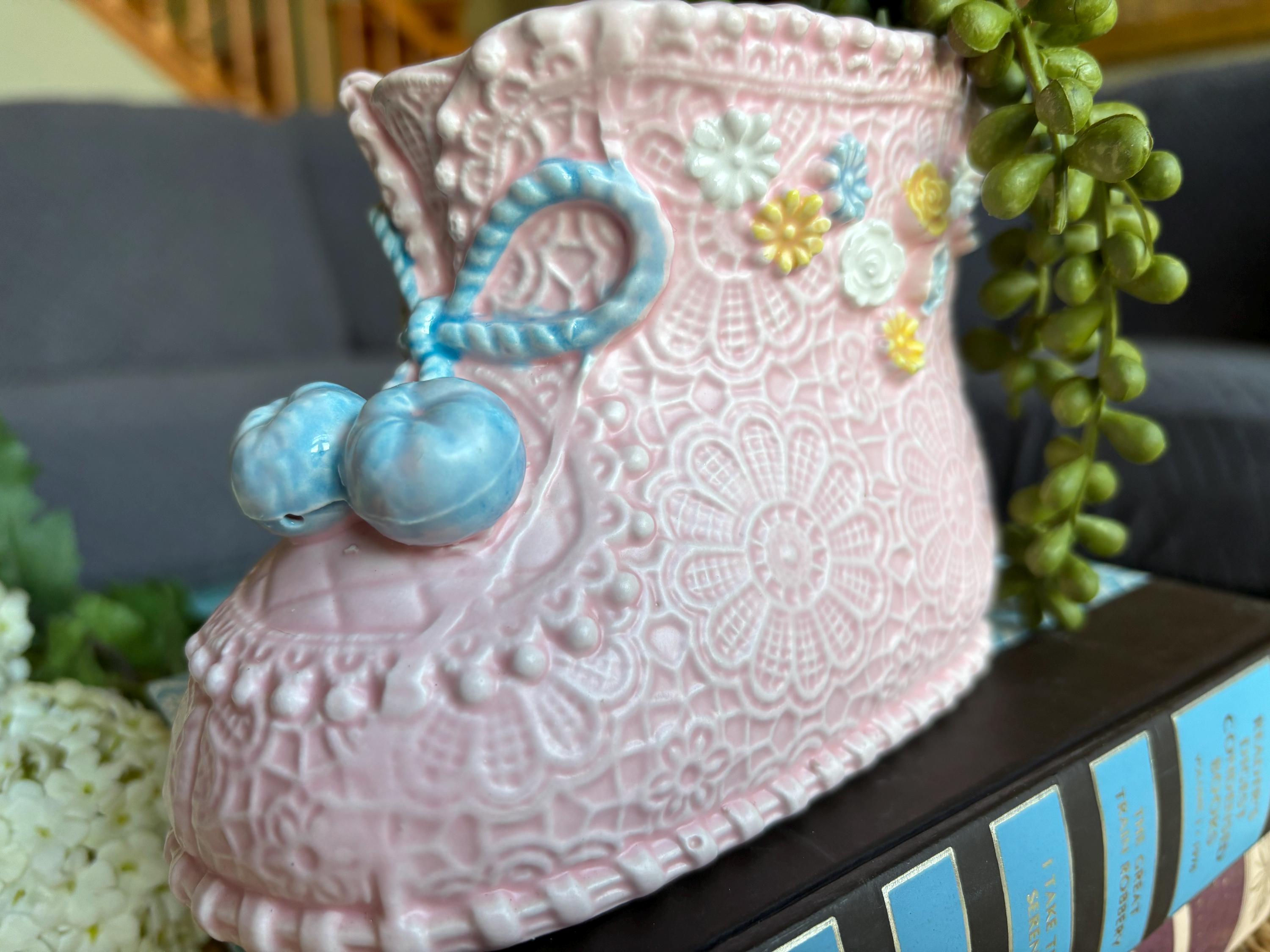 Vintage Pink Ceramic Napcoware Japan Baby Bootie Planter