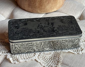 Vintage silver rectangular Daher tin cookie biscuit tea storage