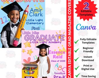 Capa de revista de formatura da pré-escola/jardim de infância personalizável - Design totalmente editável